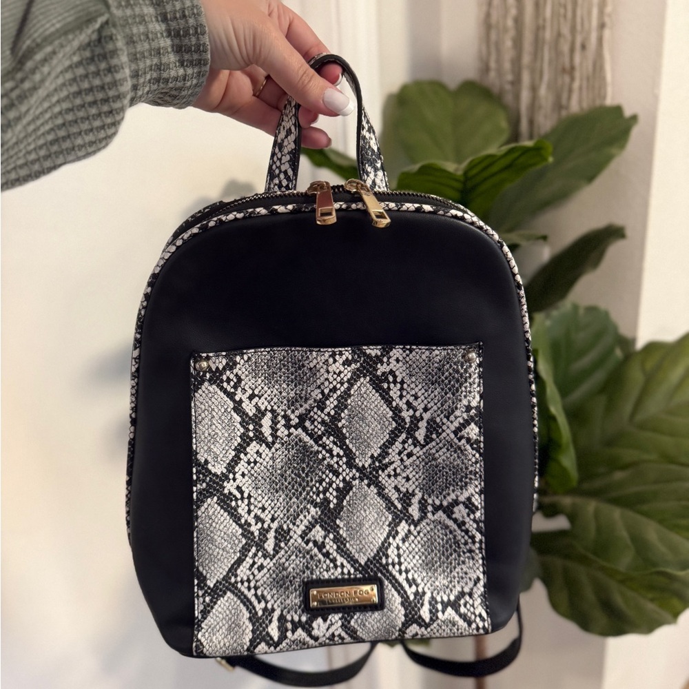 London Fog Black and Snake Print Backpack